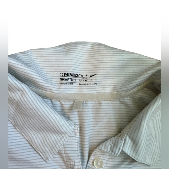 Nike Golf Fit Dry Long Sleeve Polo Size L White Stripe Sporty Classic A154 - Picture 4 of 5